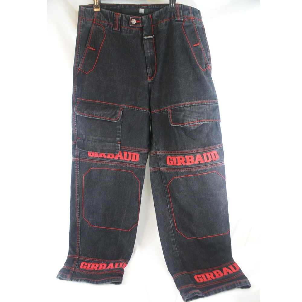 Marithe Francois Girbaud Shuttle Tape Jeans Mens 38 Black Red Vintage 90's baggy